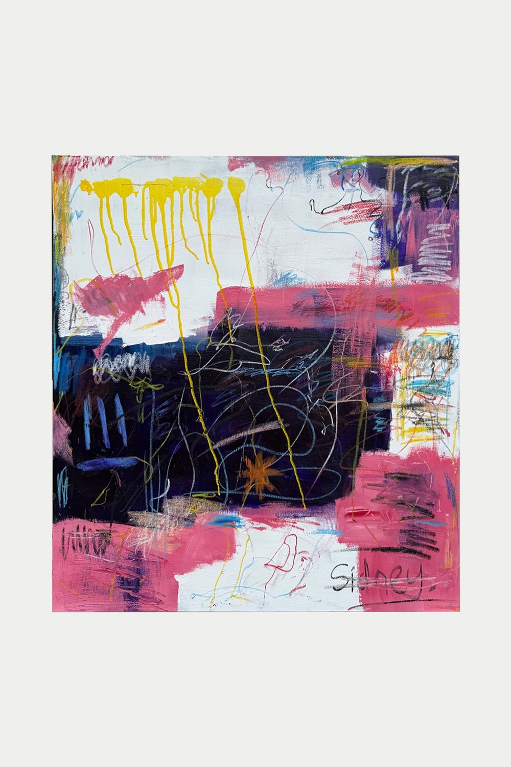 Abstract art piece with vibrant colors on a white background